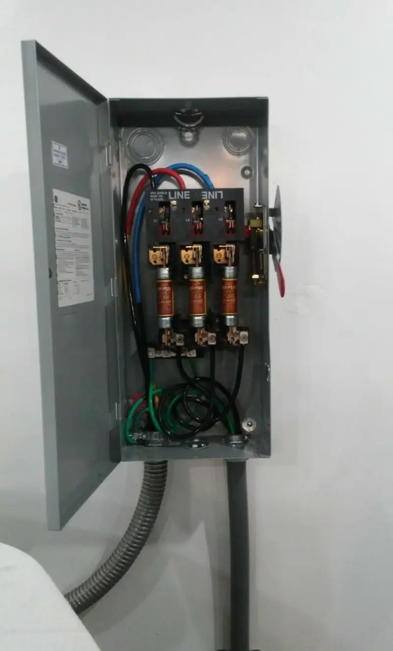 Three-phase disconnect switch installed for Smoke Detector Installation in Saukville